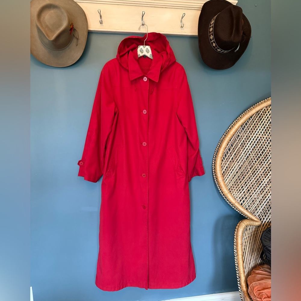 Kristen Blake long duster red trench Coat raincoat jacket sz 10 / medium - Picture 3 of 10